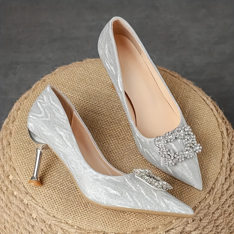 Color Glitter Shoes Women s Solid Rhinestone Buckle Decor Temu New