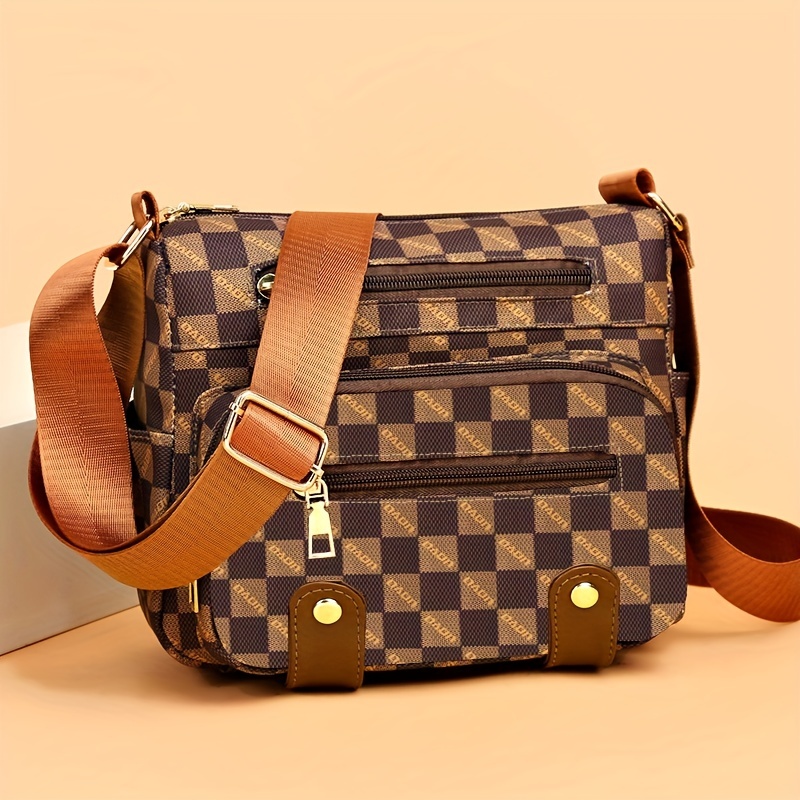 LUXUR 3-in-1 Checkered Crossbody Bag For Women's-PU Vegan Leather Cross  Body Bag-Fashion Checkered Shoulder Satchel Handbag with Coin Purse Brown  Checkered 