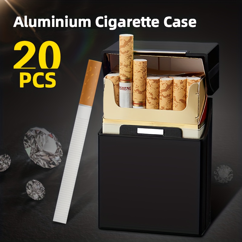 Pitillera para hombres, soporte de caja de cigarrillo de metal con cubierta  de cuero Pu, bolsillo ultradelgado de la caja de tabaco que lleva cigarrillo