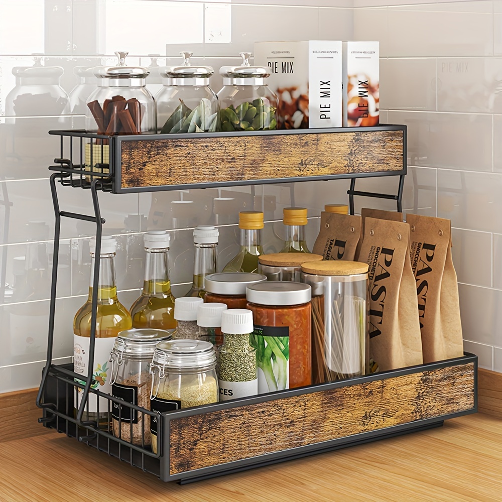 Expandable Spice Drawer Organizer Rack, Seasoning Storage Shelf, Kitchen  Cabinet, Countertop Pantry, 4 Tier