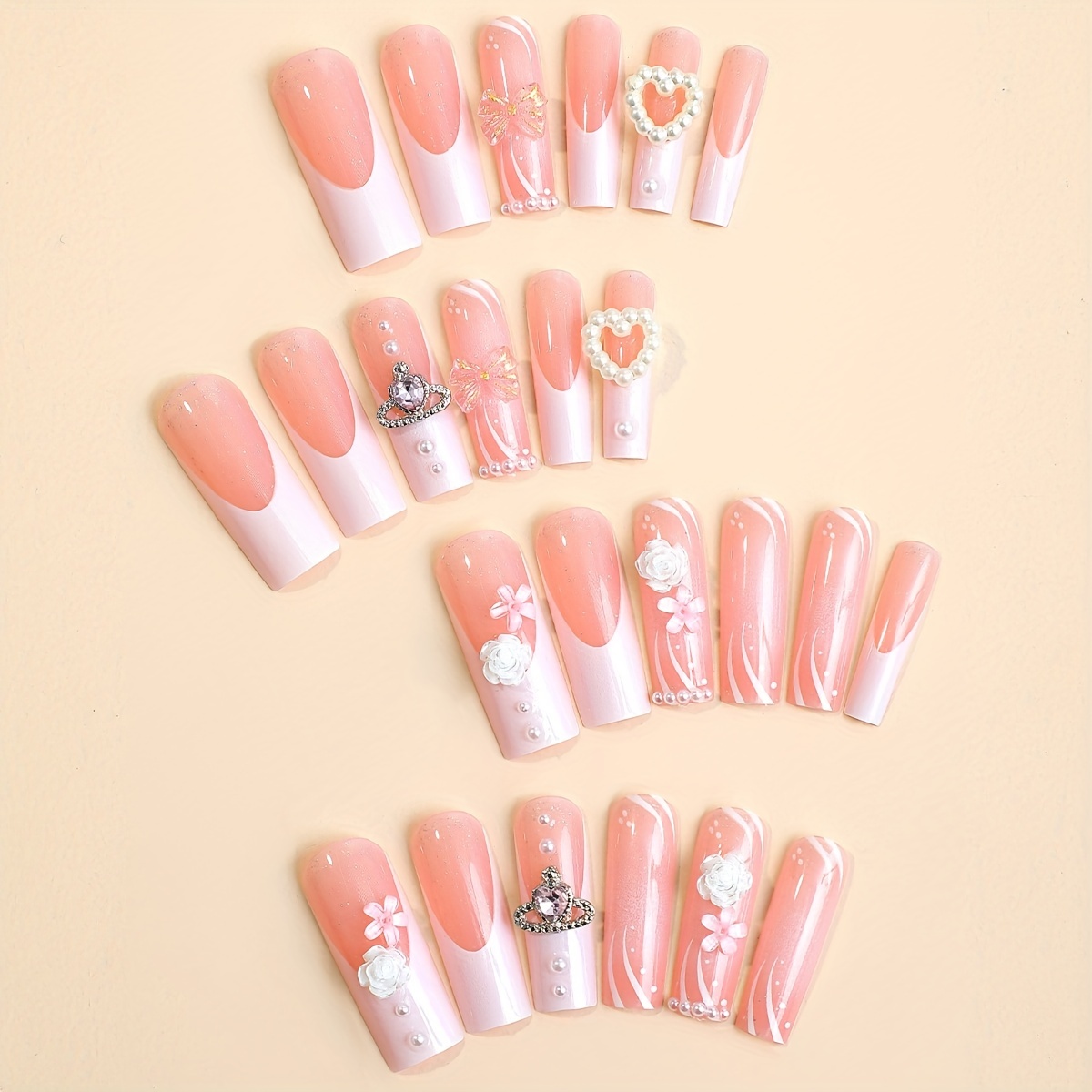 Pearl White French Tip Press on Nails Almond Nails, Coffin Nails