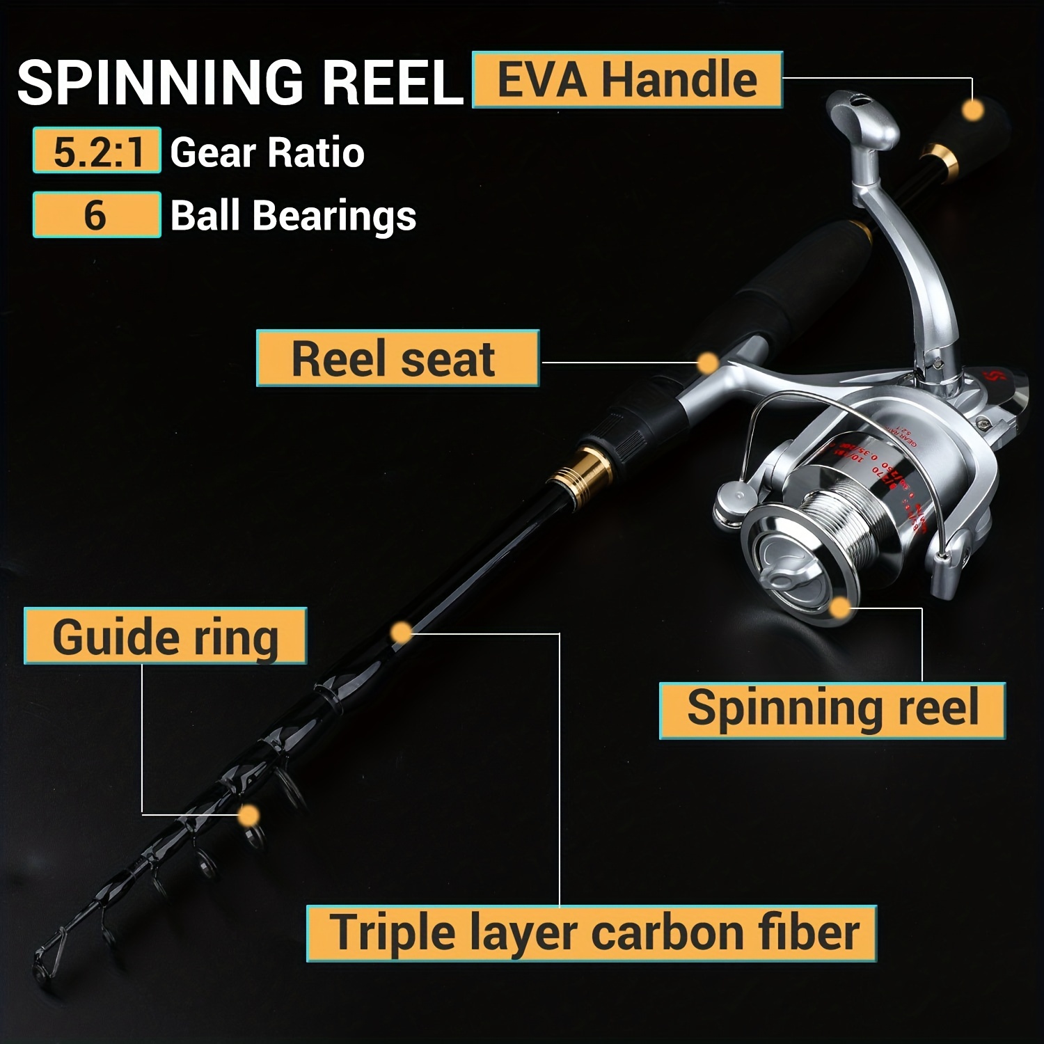 Fishing Rod Reel Combo Telescopic 6 Section Fishing Rod with Spinning Reel  Set