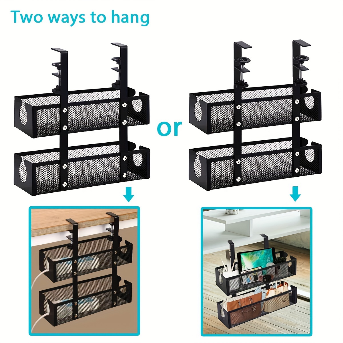 2 Pack Wire Tray With Clips Under Desk Cable Management Trays (2 Pack ...