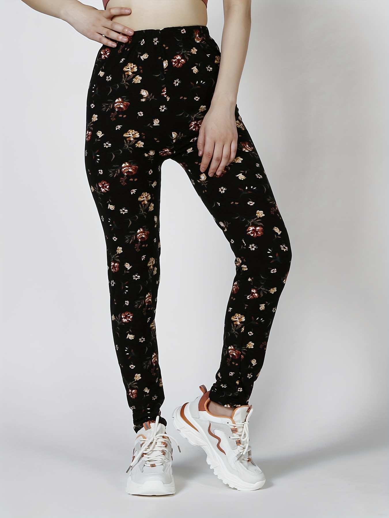 Floral Print Skinny Leggings Casual Every Day Stretchy - Temu