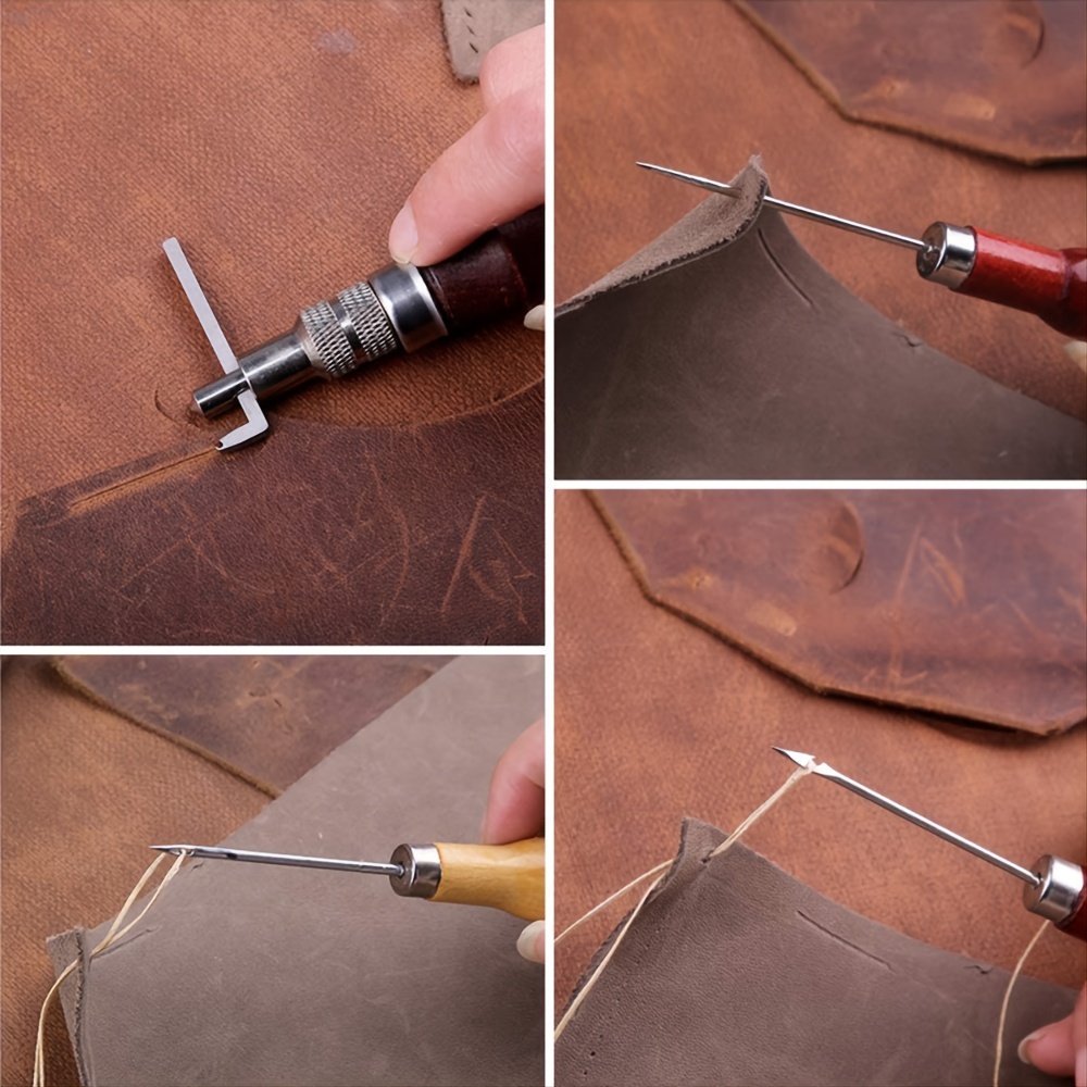 Kit de maroquinerie avec manuel (français non garanti), outil de  maroquinerie avec rainure, outils d'estampage en cuir, fil ciré, poinçon  pour le