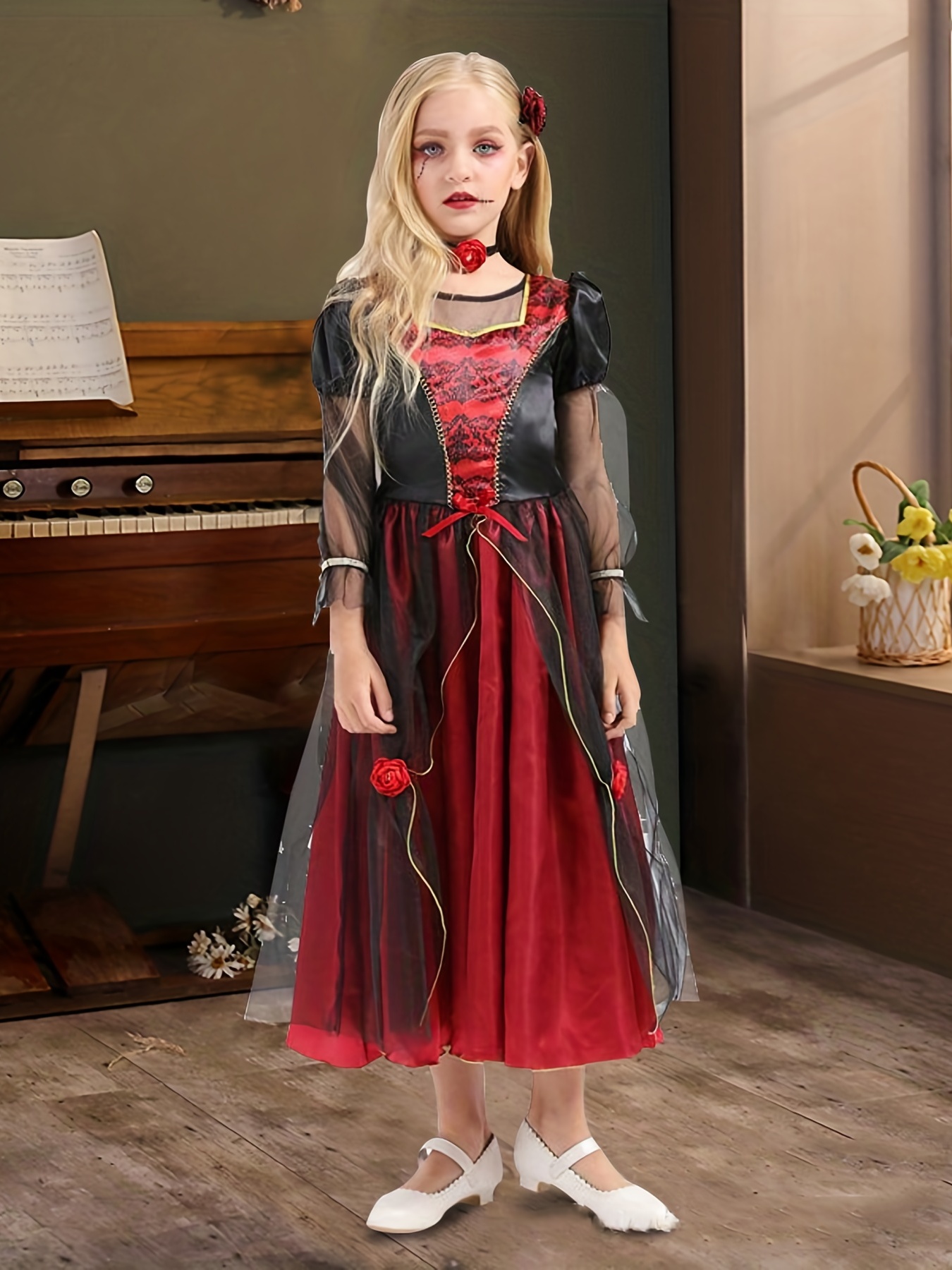 Girls Vampire Costume, Princess Masquerade Party for Halloween Party