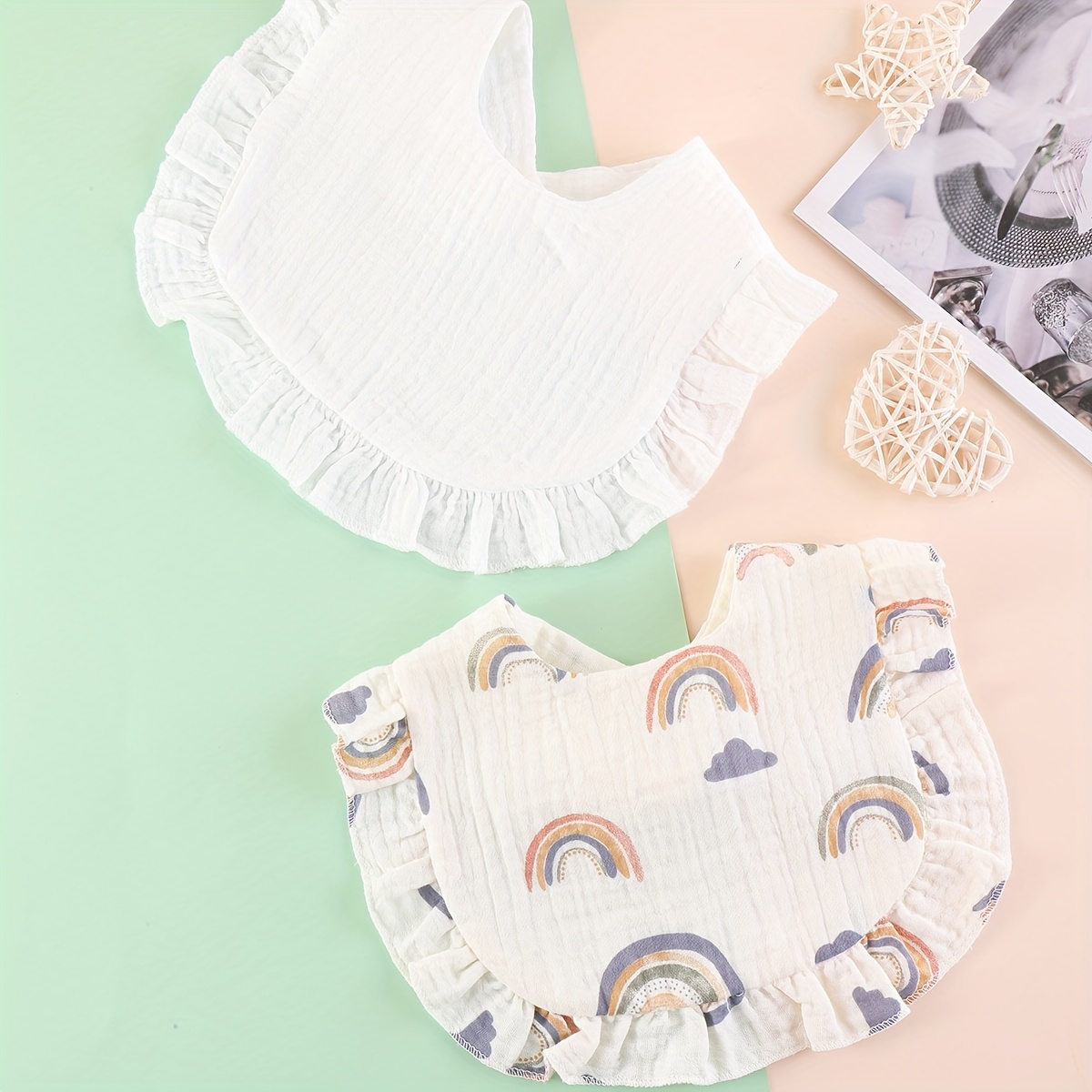 Soft Feeding Bibs Lotus Leaf Edge Cotton Gauze Lace Bibs Temu United