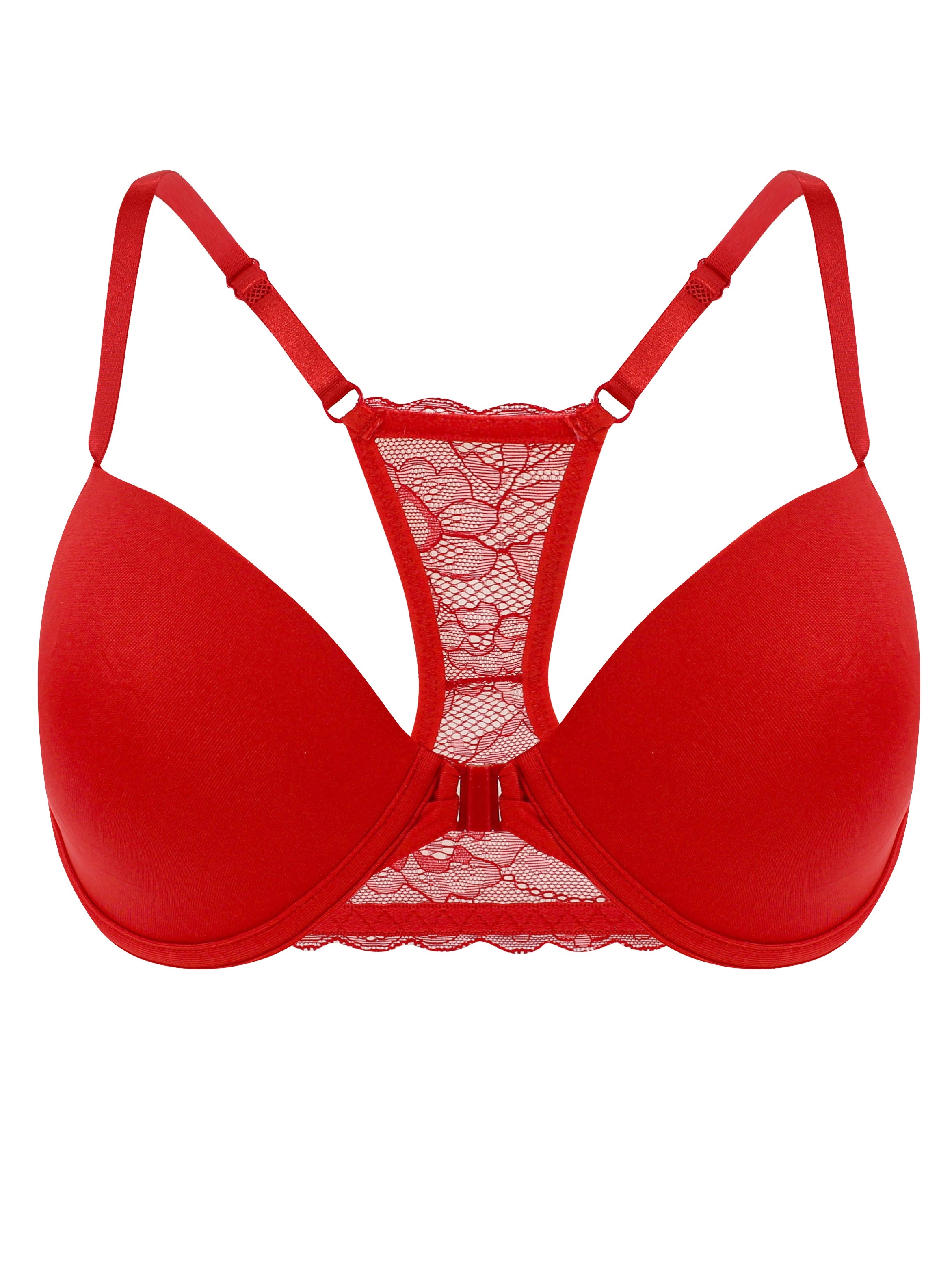 Womens Buckle Front Fastening Push Up Bra Lace Solid Underwear