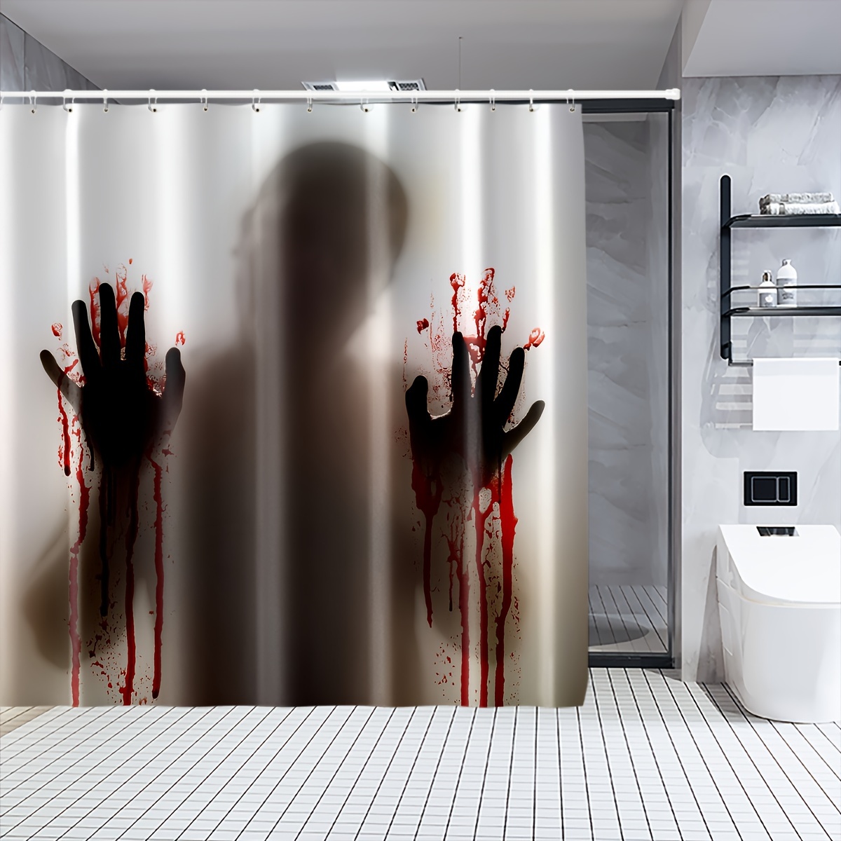 Pastel Horror Shower Curtain, 71x74 inches, Aesthetic Bathroom