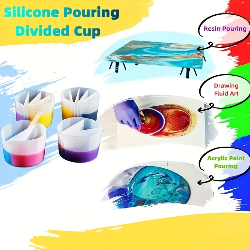 Split Cup for Paint Pouring,1PC Reusable Silicone Split Cup with  Dividers,Fluid Art Split Cups Acrylic Paint Pour Split Cup for Resin  Pouring DIY