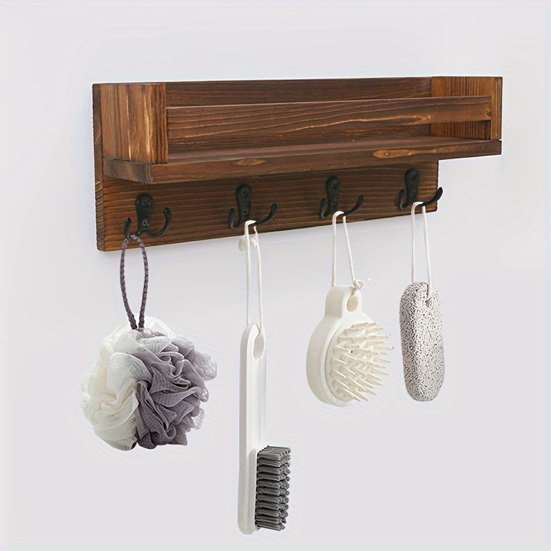 Wooden Storage Shelves With Hooks Key And Letter Organizer - Temu