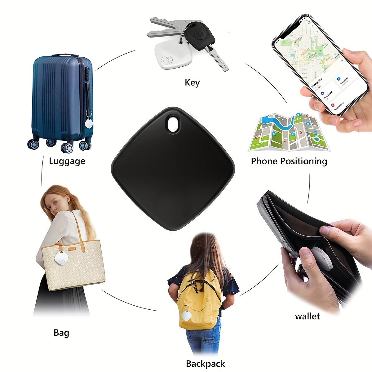 Buscador de llaves, localizador de etiquetas de rastreador de equipaje  Bluetooth, funciona con Apple Find My, rastreador inteligente para maleta