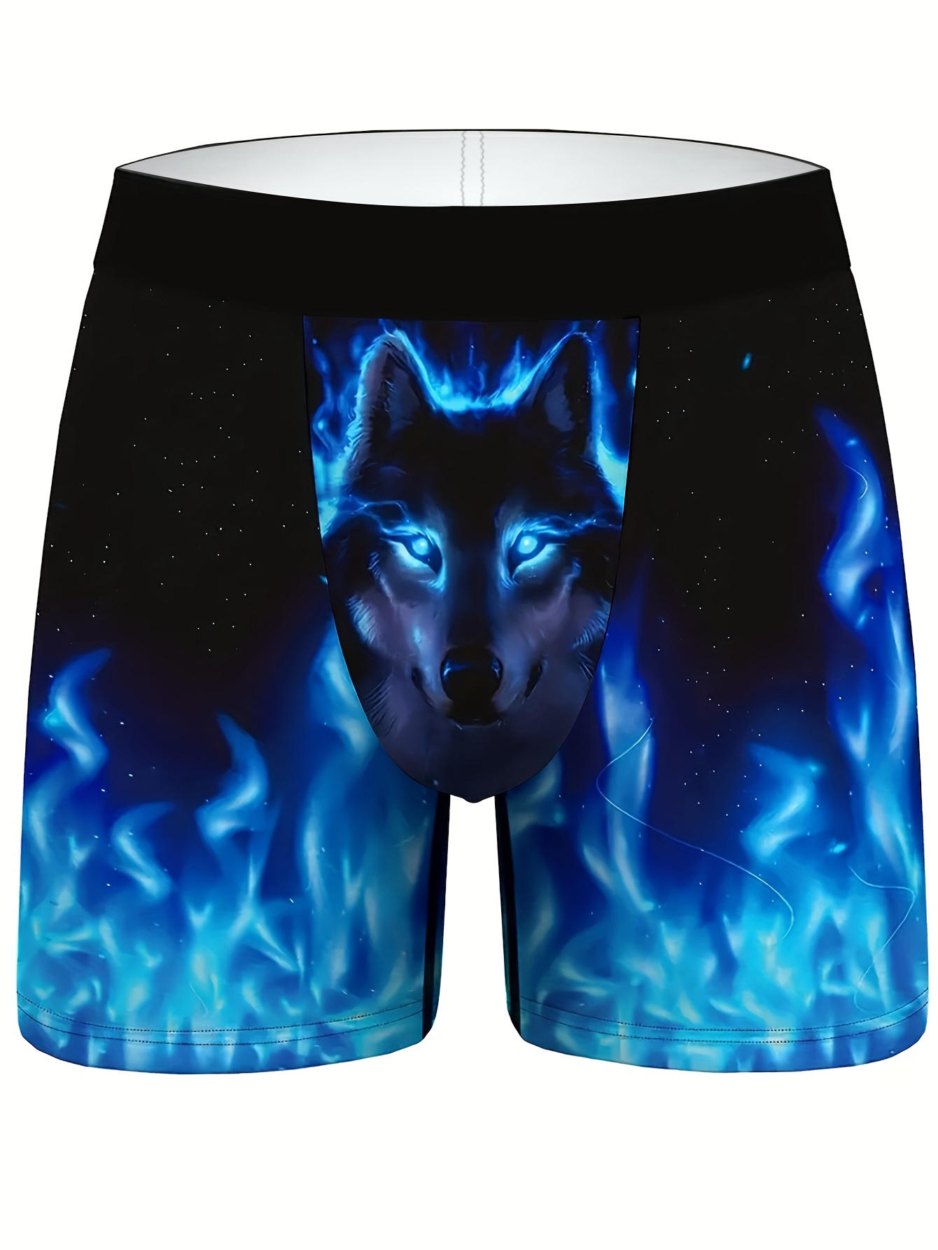 Men's Sexy 3D Wolf Head Animal Underwear Briefs Stretch Modal Underpants  Size L (Black)