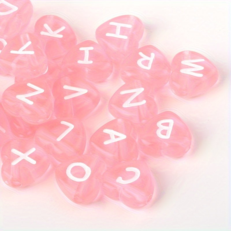 

100pcs Heart Shape Cute Color Transparent Acrylic Horizontal Hole Letter Beads For Jewelry Making Diy Fashion Bracelet Necklace Craft Supplies