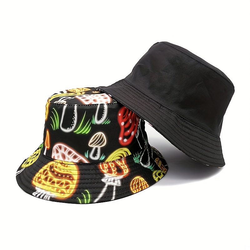 Colorful Mushroom Print Bucket Hat Spring Summer Outdoor Sun Protection Hat