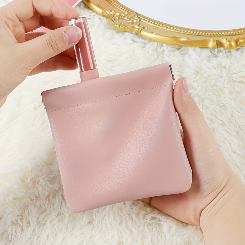 Pu Leather Self Closing Cosmetic Bag Portable Lipstick - Temu