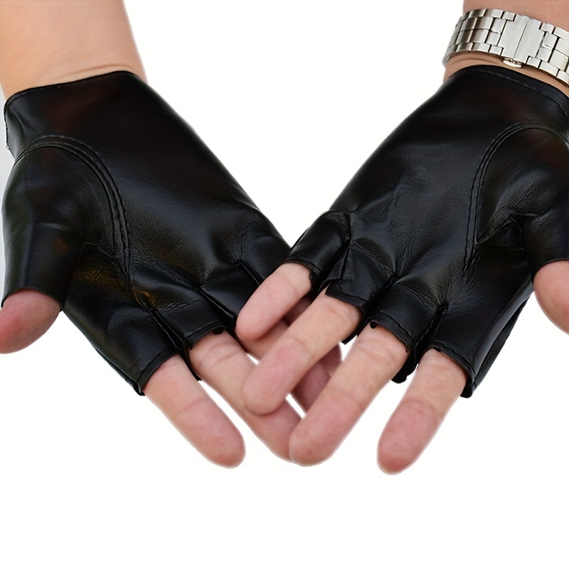 Fingerless Gloves Women Black PU Leather Female Button Warm Half Finger  Driving