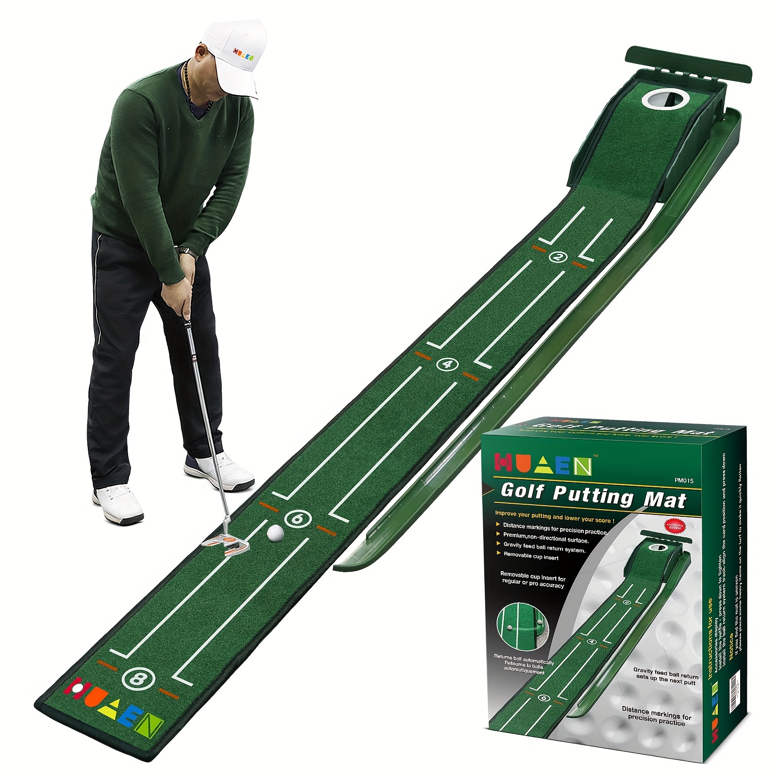 portable golf putting training matt for indoors and outdoor 8ft putting green with alignment guides compact edition golf accessories details 10