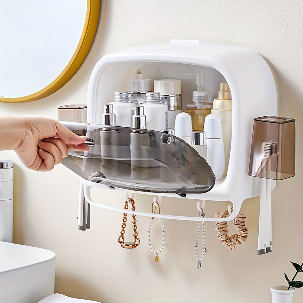 1pc Bathroom Storage Cabinet Shelf Suction Cup Wall-mounted Organizer For  Toiletries, Cosmetics Etc.