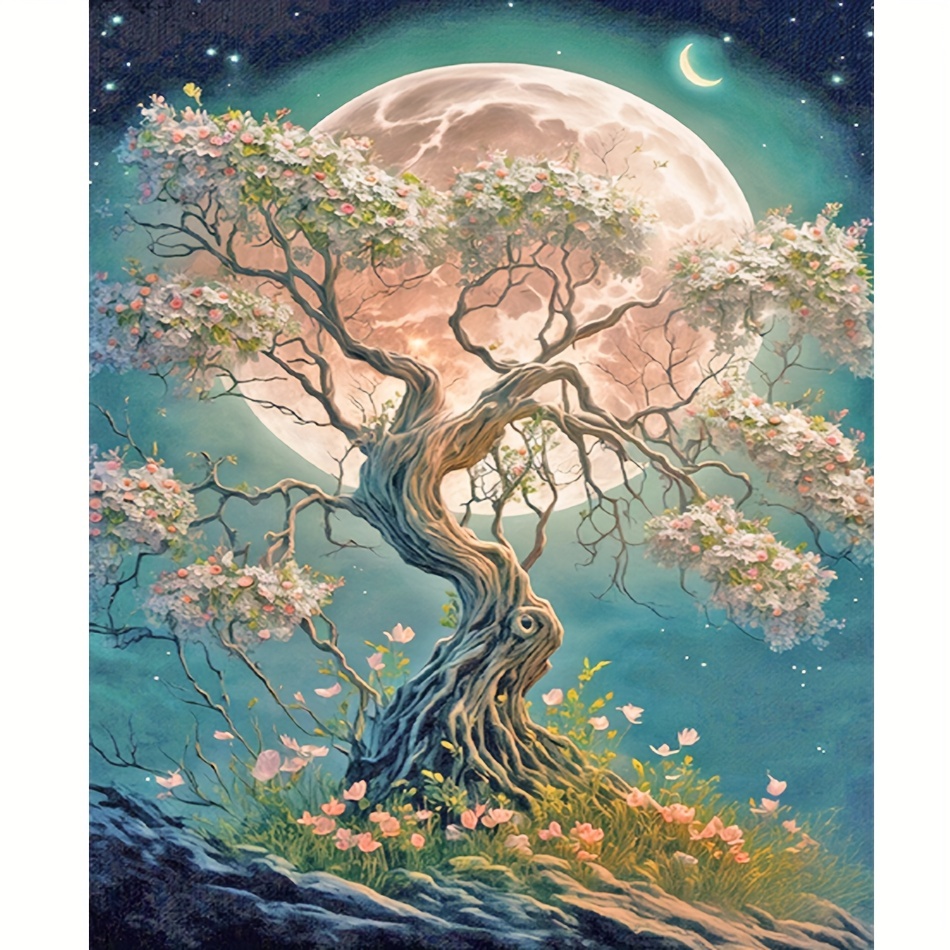 CYNART Large Landscape Paint by Numbers for Adults,Moon Easy Acrylic Paint by Numbers Kit for Adults Beginner,16x36 inch DIY Large Size Tree