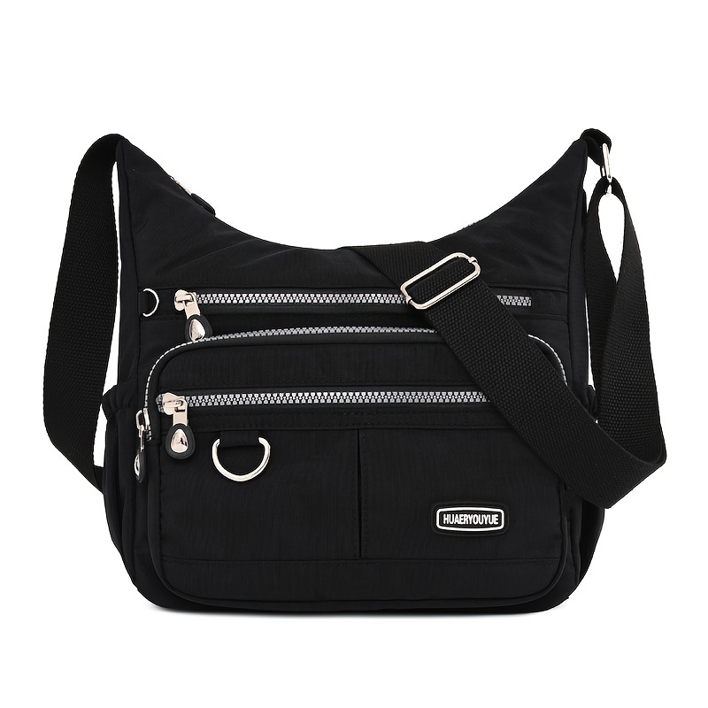 Image of 1pc Women's Nylon Crossbody Bag - Multi-pocket Commuter Bag - Lightweight Casual Backpack - Adjustable Strap, Zipper Closure, Solid Color