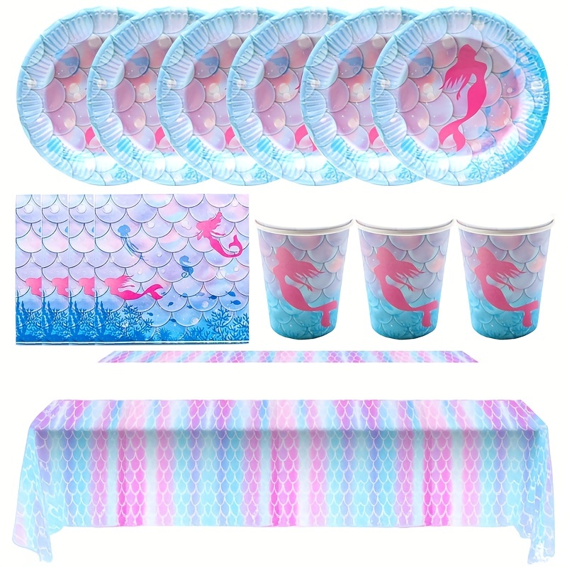 Mermaid Party Supplies Disposable Dinnerware Set Mermaid - Temu