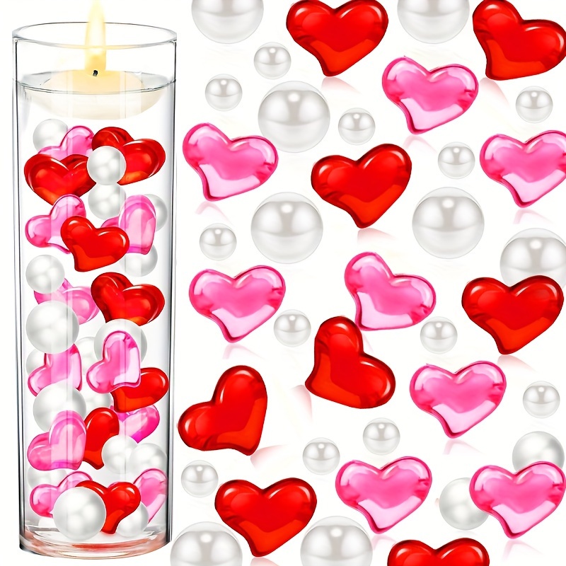 114pcs Valentine's Day Vase Filler, Heart Pearl Beads For Floating Candle  Centerpiece Wedding Valentine's Day Party Table Home Holiday Decor