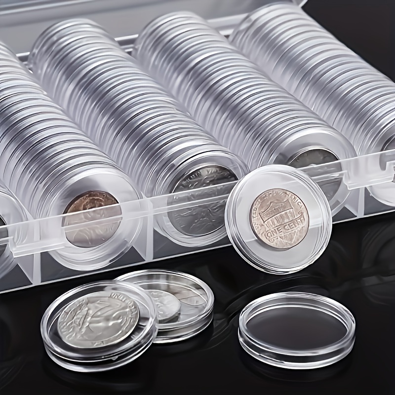 Coin Capsule Round Plastic Coin Box With Storage Box For - Temu