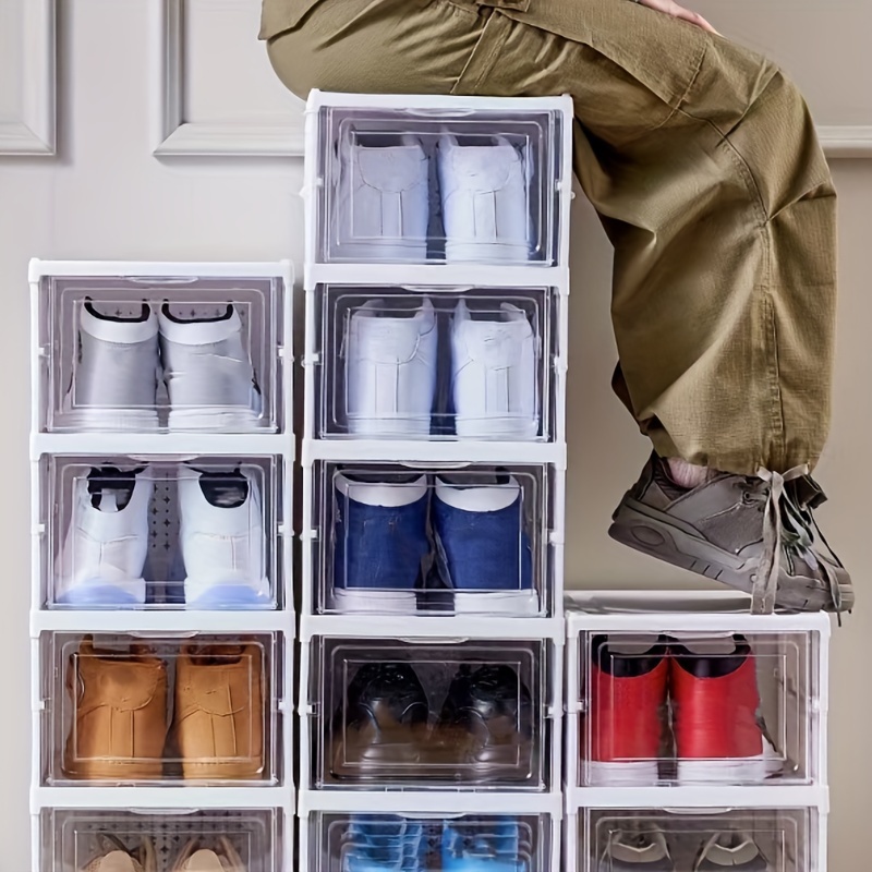 Woltu Schuhbox Aufbewahrungsboxen (3 St), stapelbar Schuhschrank mit  magnetischer Tür