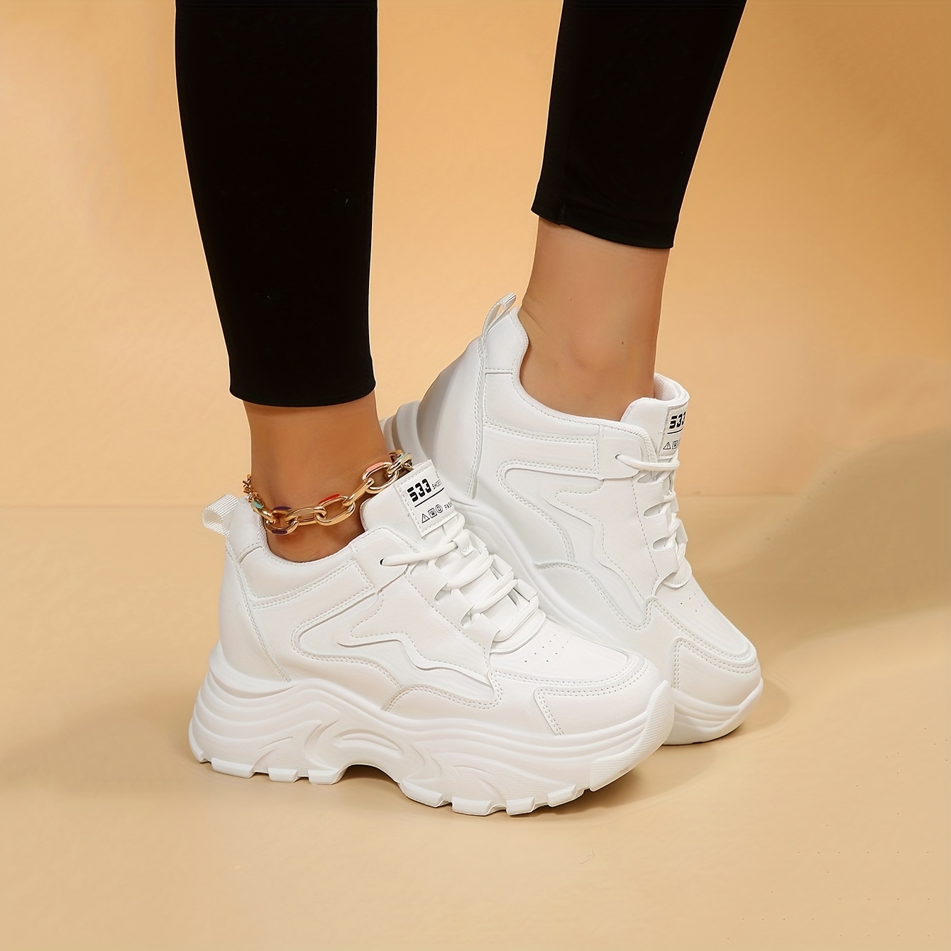 Women's Trendy Chunky Sneakers, Breathable Mesh Heightening Lace Up  Trainers, Fashion Low Top Platform Shoes