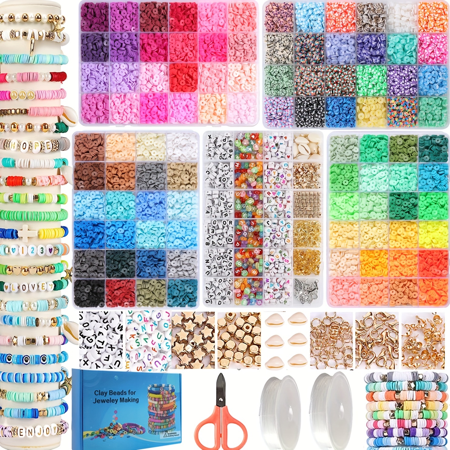 7200 Pcs Clay Beads Bracelet Making Kit, Preppy Friendship Flat Polymer  Beads Jewelry Making Kits With Charms And Elastic Strings,Crafts Gifts Set  For