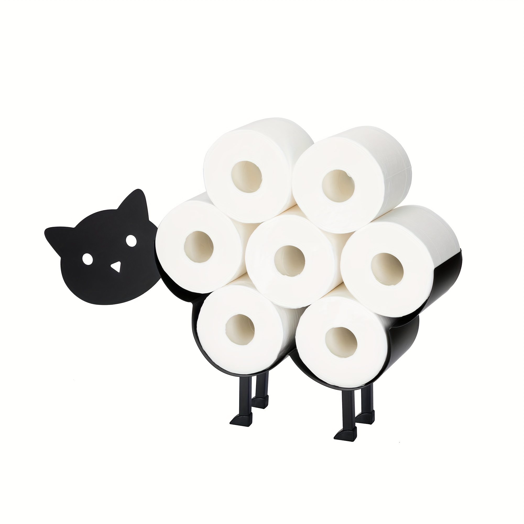 Whimsical Black White Kitten Cat Toilet Paper Roll Holder Bathroom Wall  Decor 