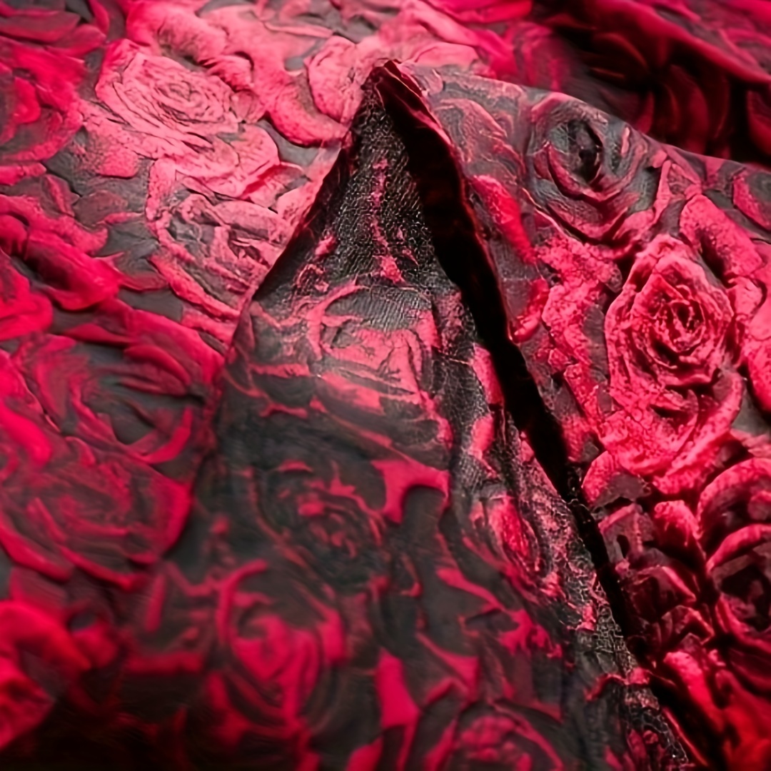 Embossed Deep Red 3d Rose Jacquard Fabric Used Diy Sewing - Temu Canada