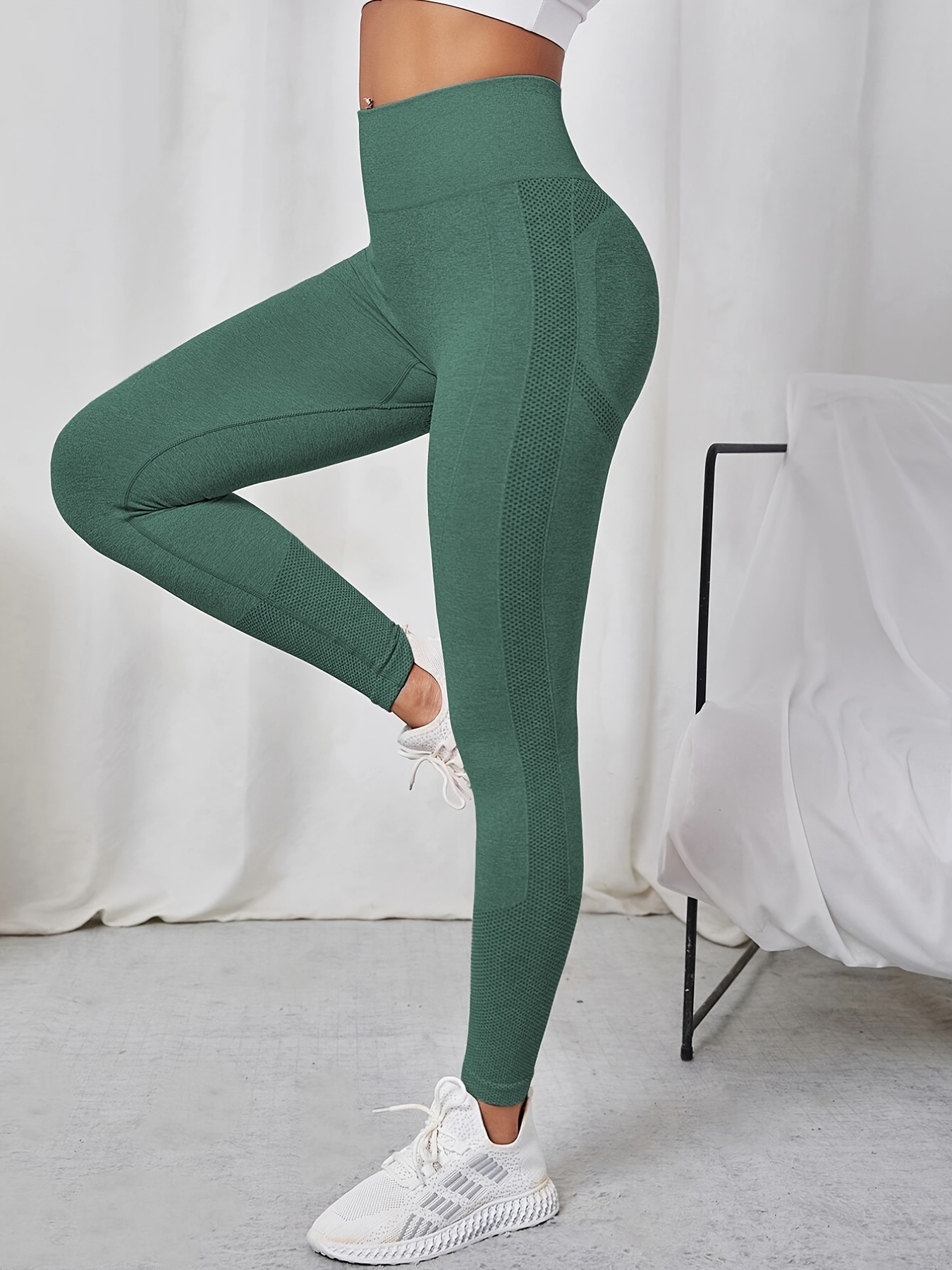 Seamless Workout Yoga Leggings Solid Color High Waisted - Temu Canada
