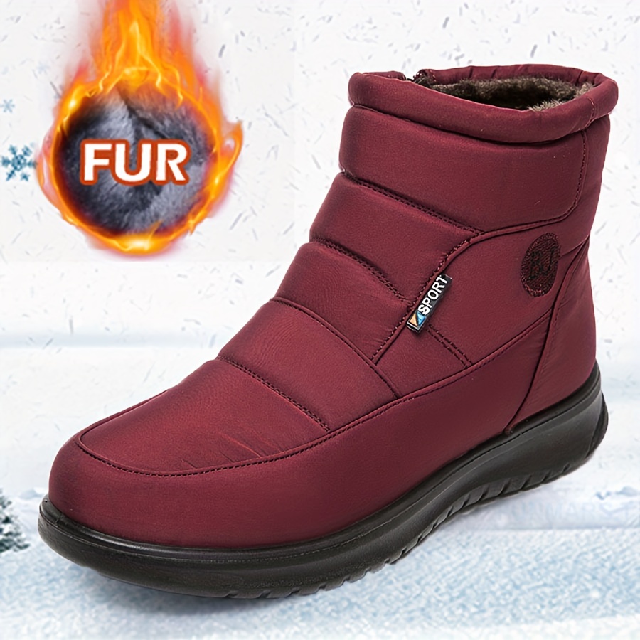 Women's Warm Faux Fur Lined Snow Boots Winter Side Zipper - Temu