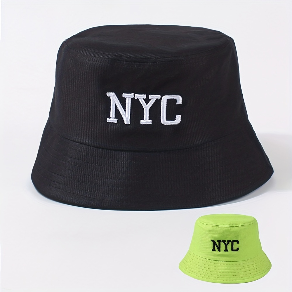 Nyc Embroidery Unisex Bucket Hat Casual Solid Color Couple - Temu
