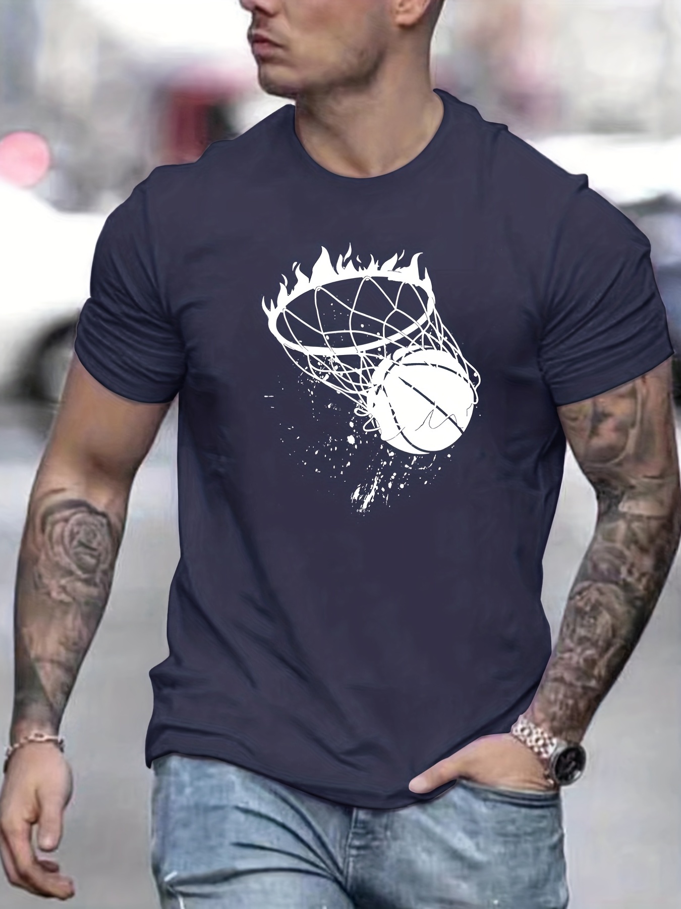 Basketball Player Creative Print Men's Casual Short Sleeve T