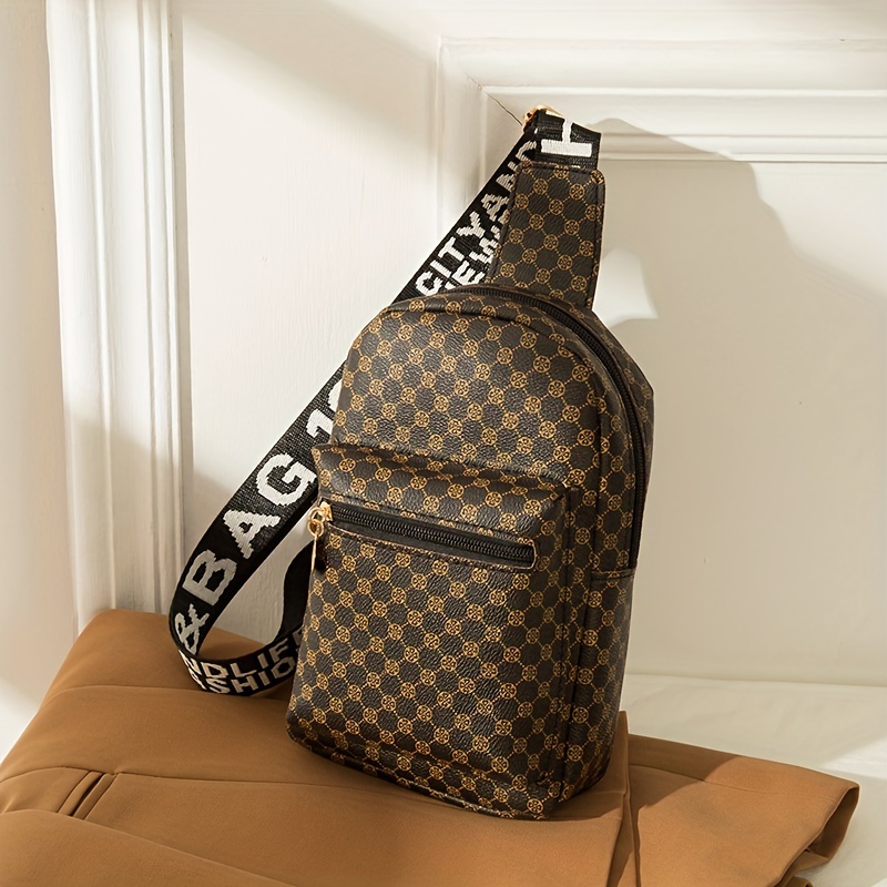 Women's Geometric Print PU Sling Bag, Trendy & Stylish Crossbody Purse for  Travel