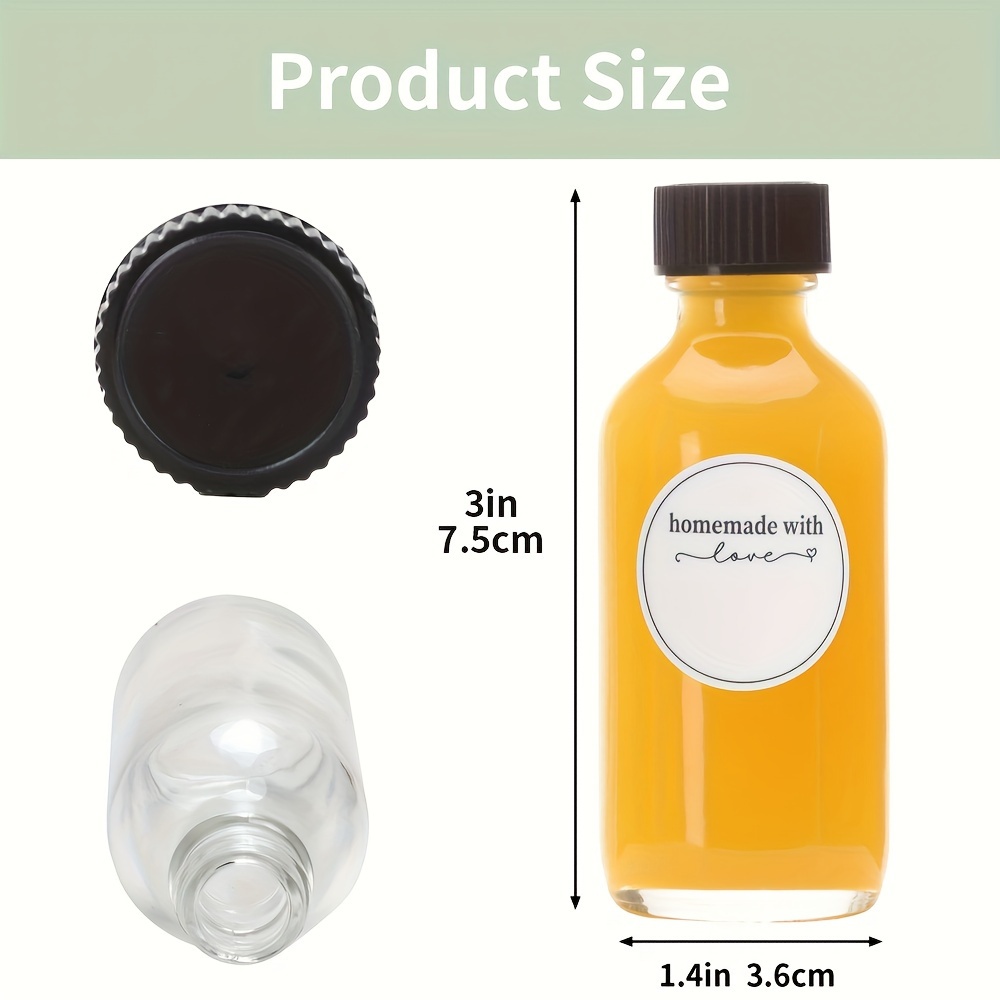 2oz Cute Unique Square Small Glass Bottles with lids , Plastic Cap