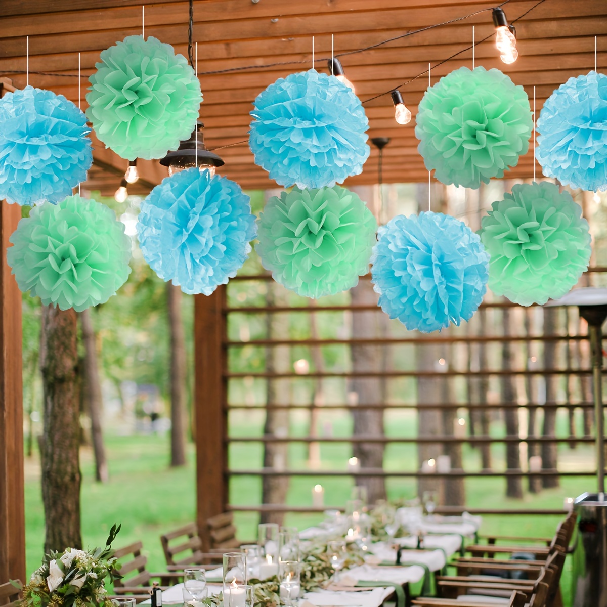 15pcs 25cm(10inch) Teal Green Tissue Paper Pom Poms Wedding Party  Decoration, Paper Flower Ball Home Decoration - AliExpress