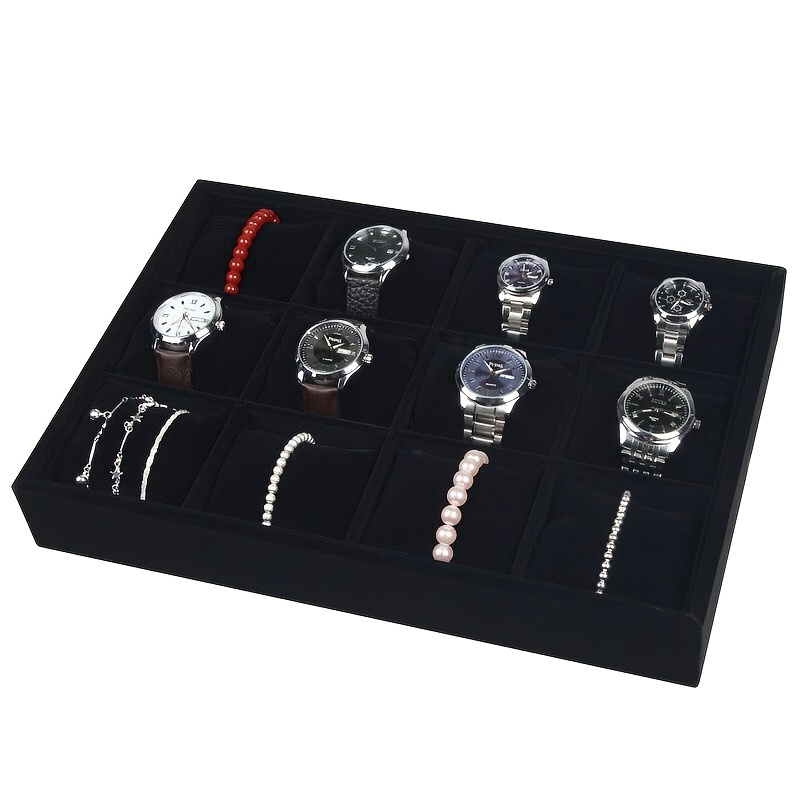 

12 Slots Watch Storage Box, Watch Display Tray, Bracelet Display Tray, Jewelry Storage Box Black