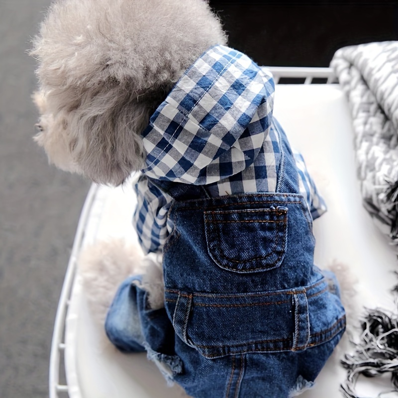 Dog Denim Overalls, Cute Dog Hooded Jumpsuit, Pet Clothes For Small Dogs For Spring, Autumn And Winter