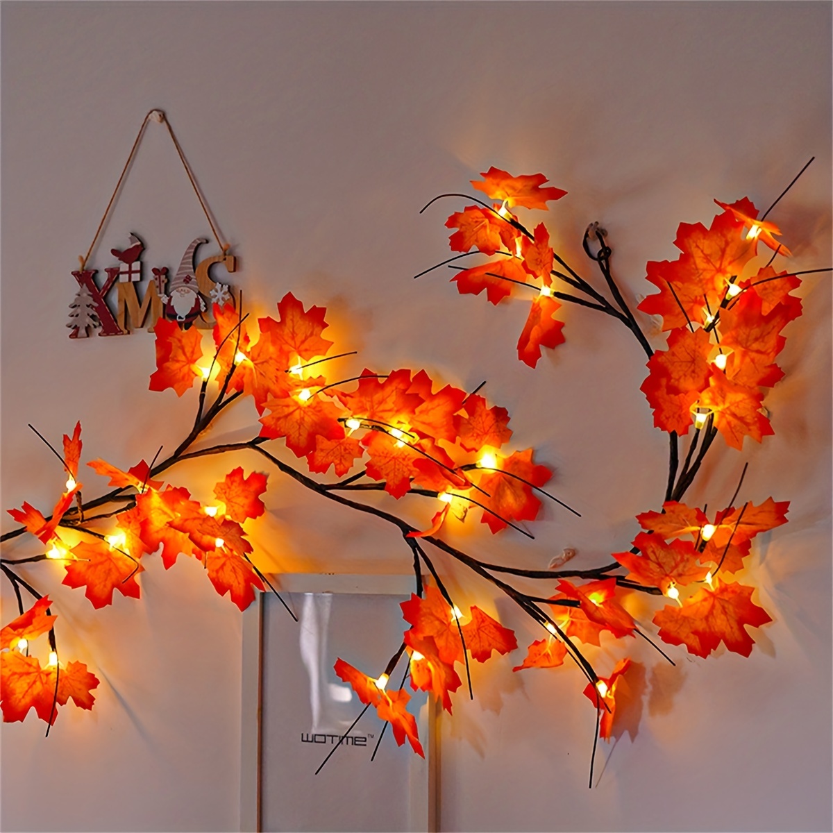1pc enchanted willow vine lights for home decor christmas decorations flexible diy indoor artificial plants tree branches 48 leds 1 7m 5 58ft maple leaf willow vine lights for walls bedroom living room decor halloween thanksgiving details 4