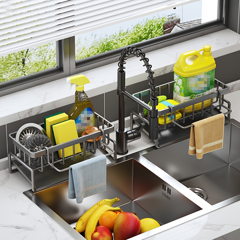 Kitchen Wall Mounted Sink Caddy With Removable Drip Tray, Drain