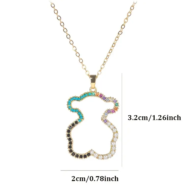 Hollow Bear Shape Pendant Necklace Inlaid Colorful Shiny - Temu