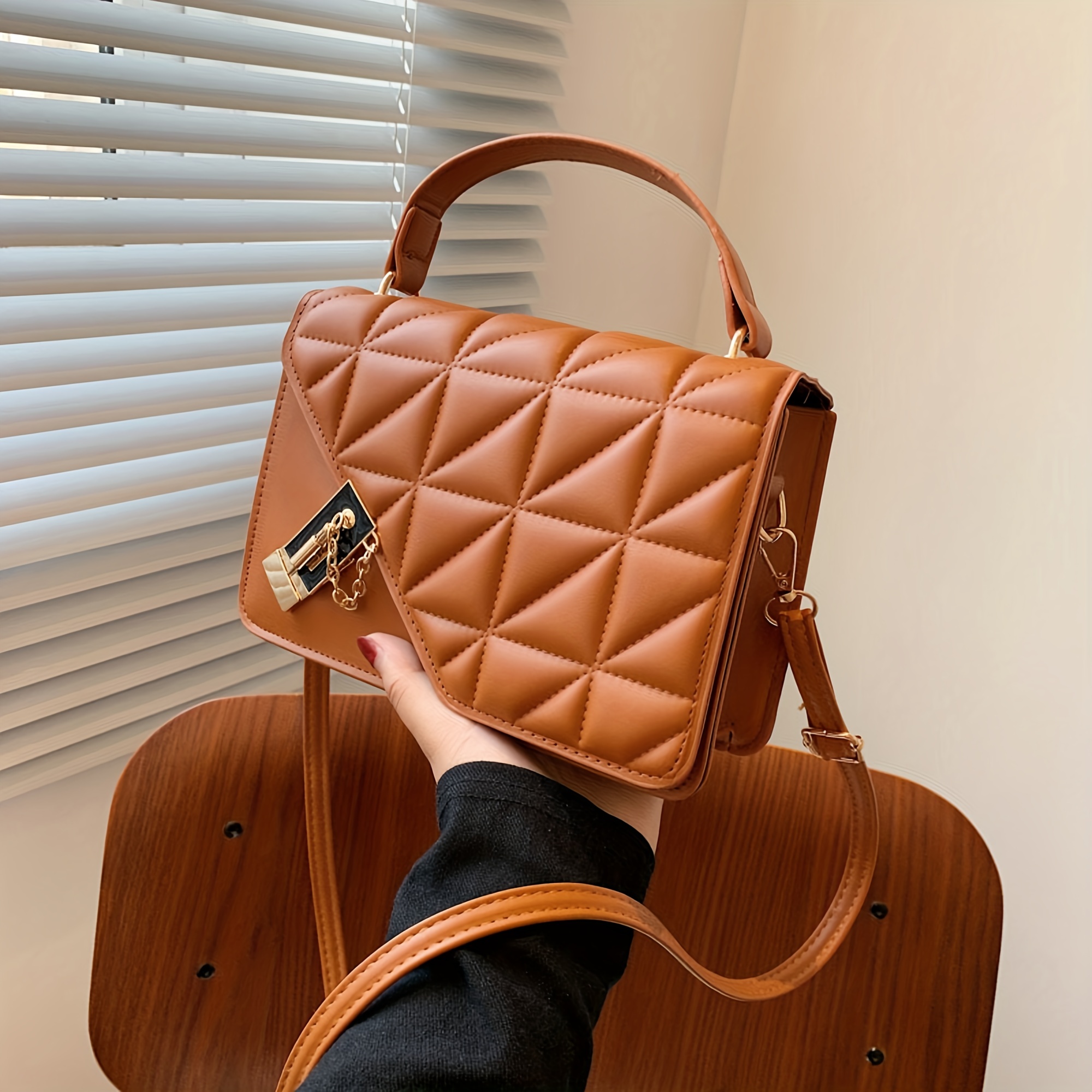 Retro Quilted Crossbody Bag, Fashion Elegant PU Leather Flap Handbag, Women's Luxury Classic Versatile Shoulder Bag & Purse,Rust,None,$10.99,Temu