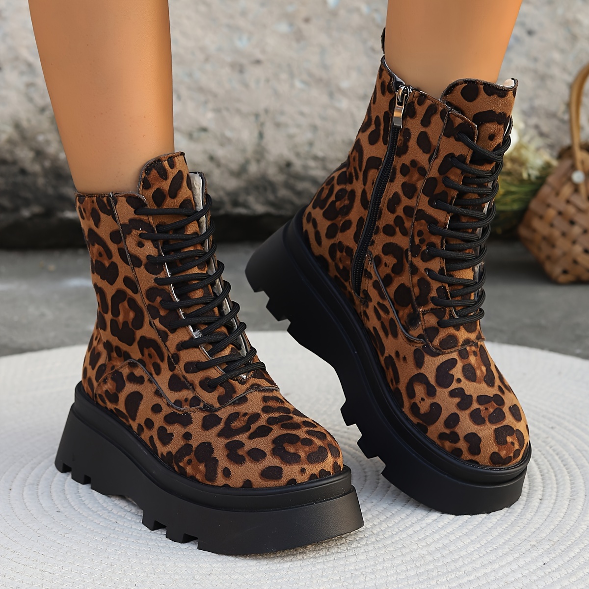 women s leopard print ankle boots fashion plush lined Temu United Kingdom