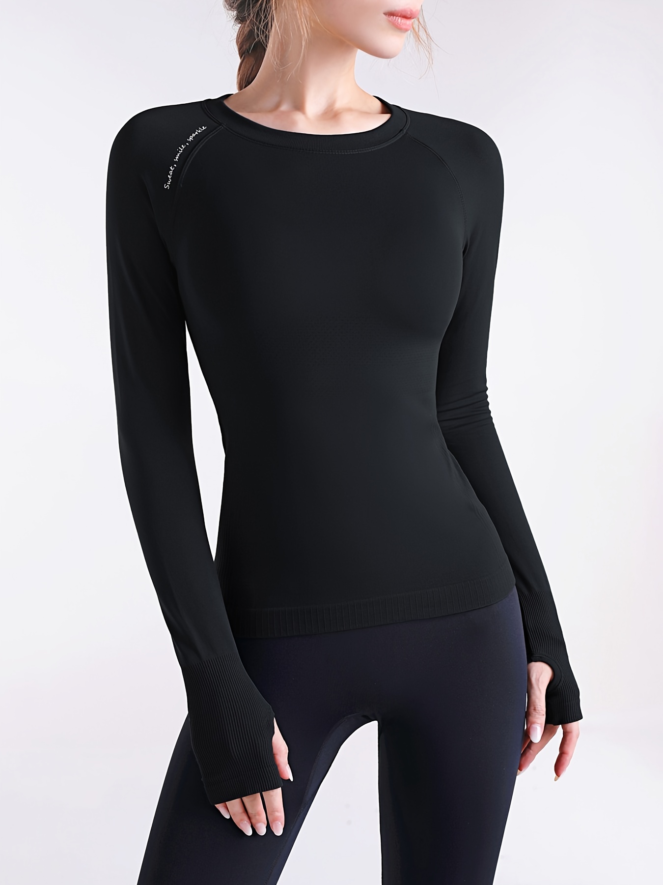 Seamless Workout Yoga Shirts for Women Activewear Dry-Fit Long Sleeve  Breathable T-Shirts Mesh Breathable Crew Neck Stretch Yoga Sport Tops  Athletic Shirts 