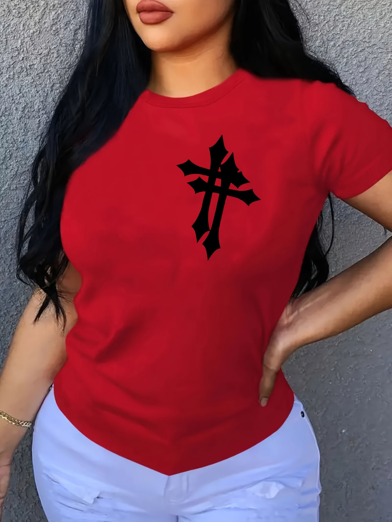 Graphic Print T shirt Plus Size Short Sleeve Crew Neck - Temu New Zealand