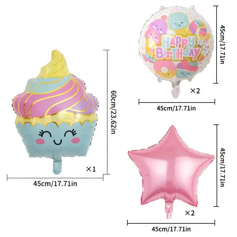 5PCS Kawaii Ice Cream Balloons Party Supplies Decorations Assorted Colors